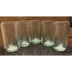 (5) Coca-Cola Coke Can Shaped 5" Green Clear Glass vintage